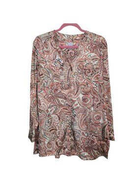 Chico's Multi-Colored Paisley Satin Button Up Tunic Blouse Sz 2 12/14 Lg